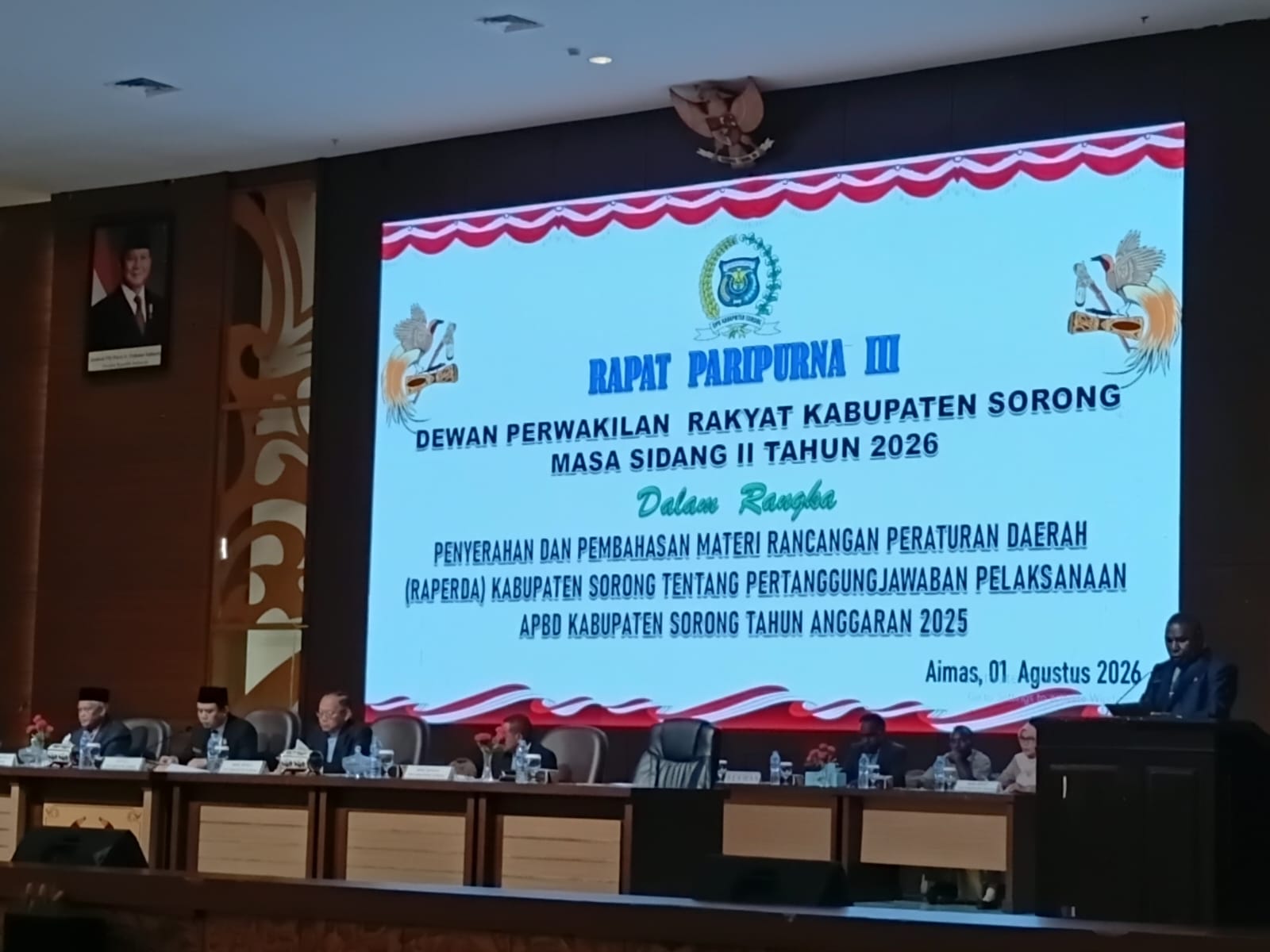 DPRD Sorong  Rapat Paripurna Penyerahan Raperda Pertanggungjawaban Pelaksanaan APBD Tahun 2025