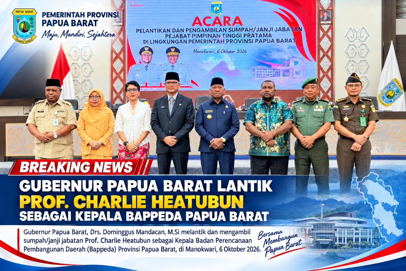 Gubernur  Mandacan Lantik Prof. Charlie Heatubun Sebagai Kepala Bappeda Papua Barat